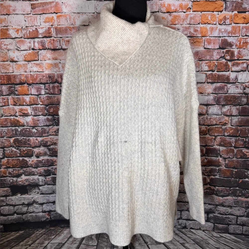Madison Cream Cowl Neck Sweater with Ribbed Texture